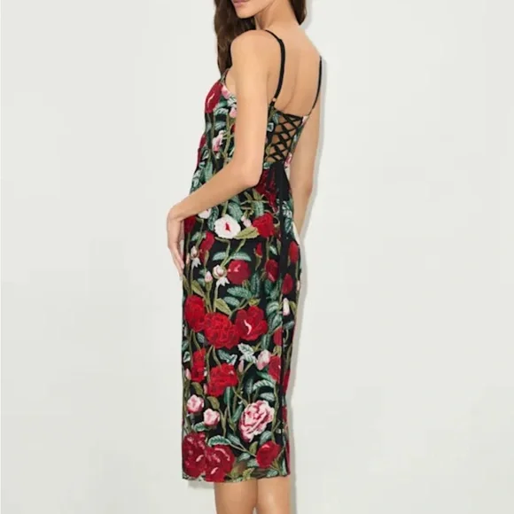Lulu's Black Floral Midi Dress - Picture 3 of 4